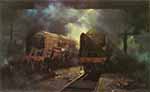 david shepherd, giants at rest, trains, steam, signed, print