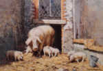 david shepherd, Mrs P. and the kids, pigs, print