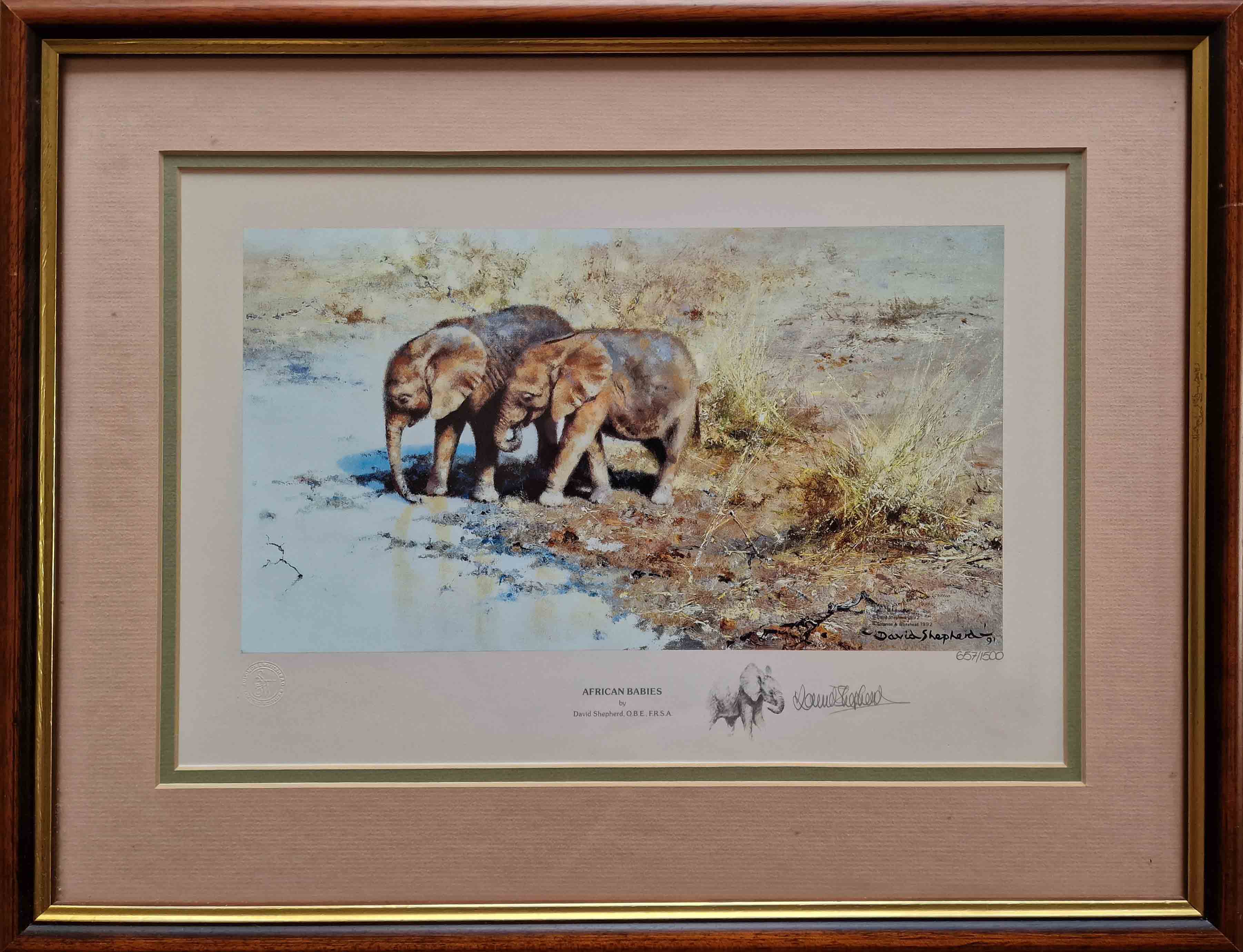 david shepherd,  African babies, signed print