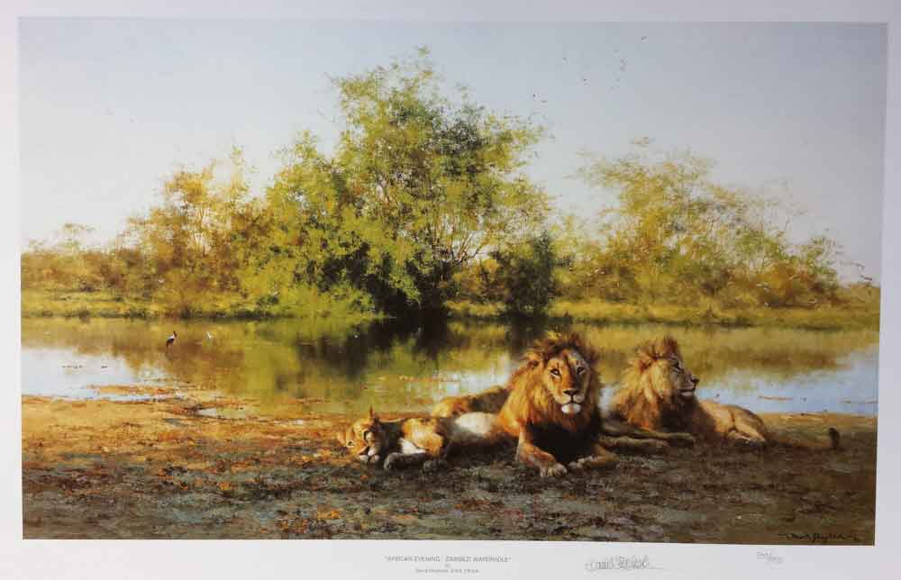 david shepherd  african evening Zambezi waterhole