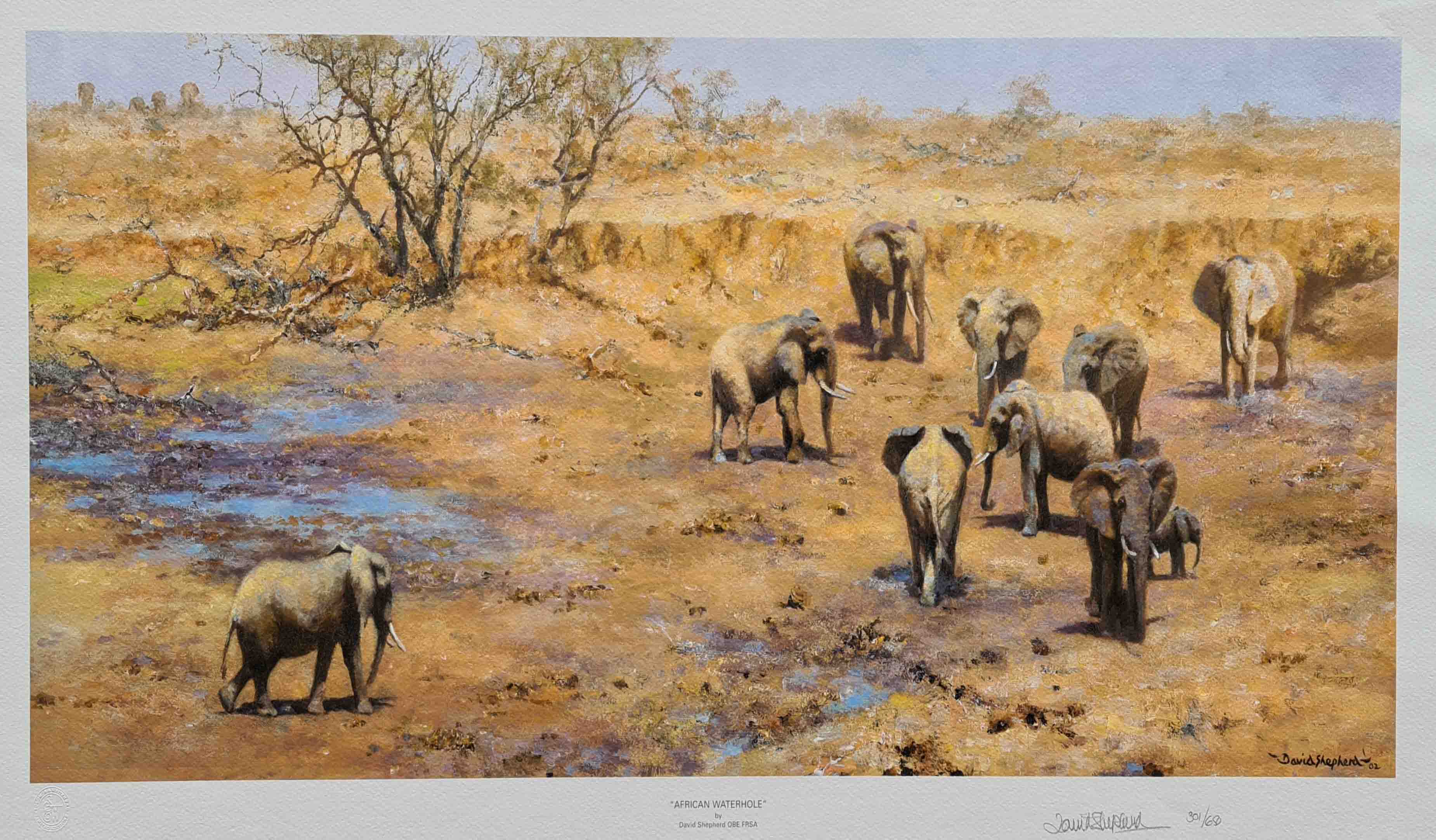 david shepherd african waterhole signed print