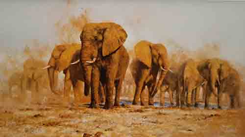 david shepherd Dusty Evening silkscreen elephants, signed, limited edition, print