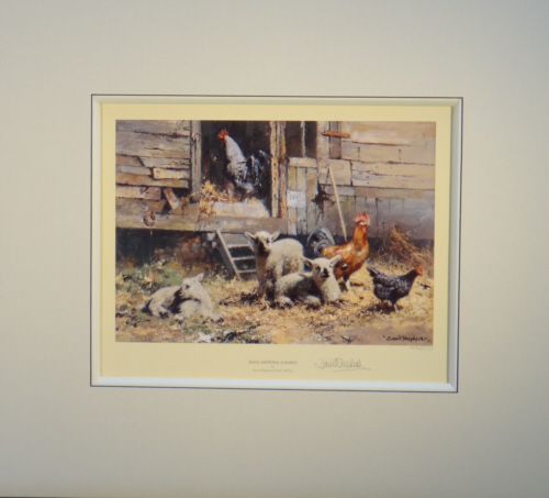 david shepherd  eggs sixpence a dozen, chickens, hens, poultry signed print mounted