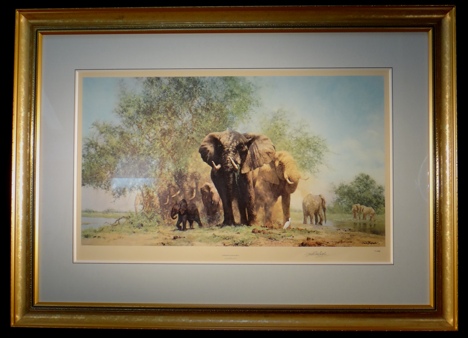 david shepherd, Elephants and Egrets, signed limited edition print, framed