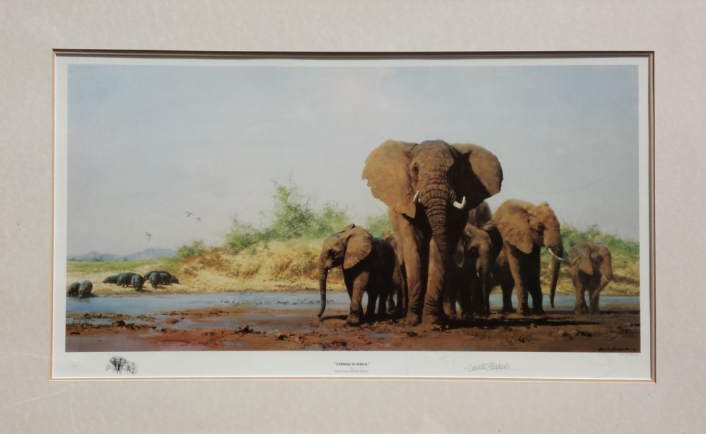 david shepherd Evening in Africa elephants, signed, limited edition, print