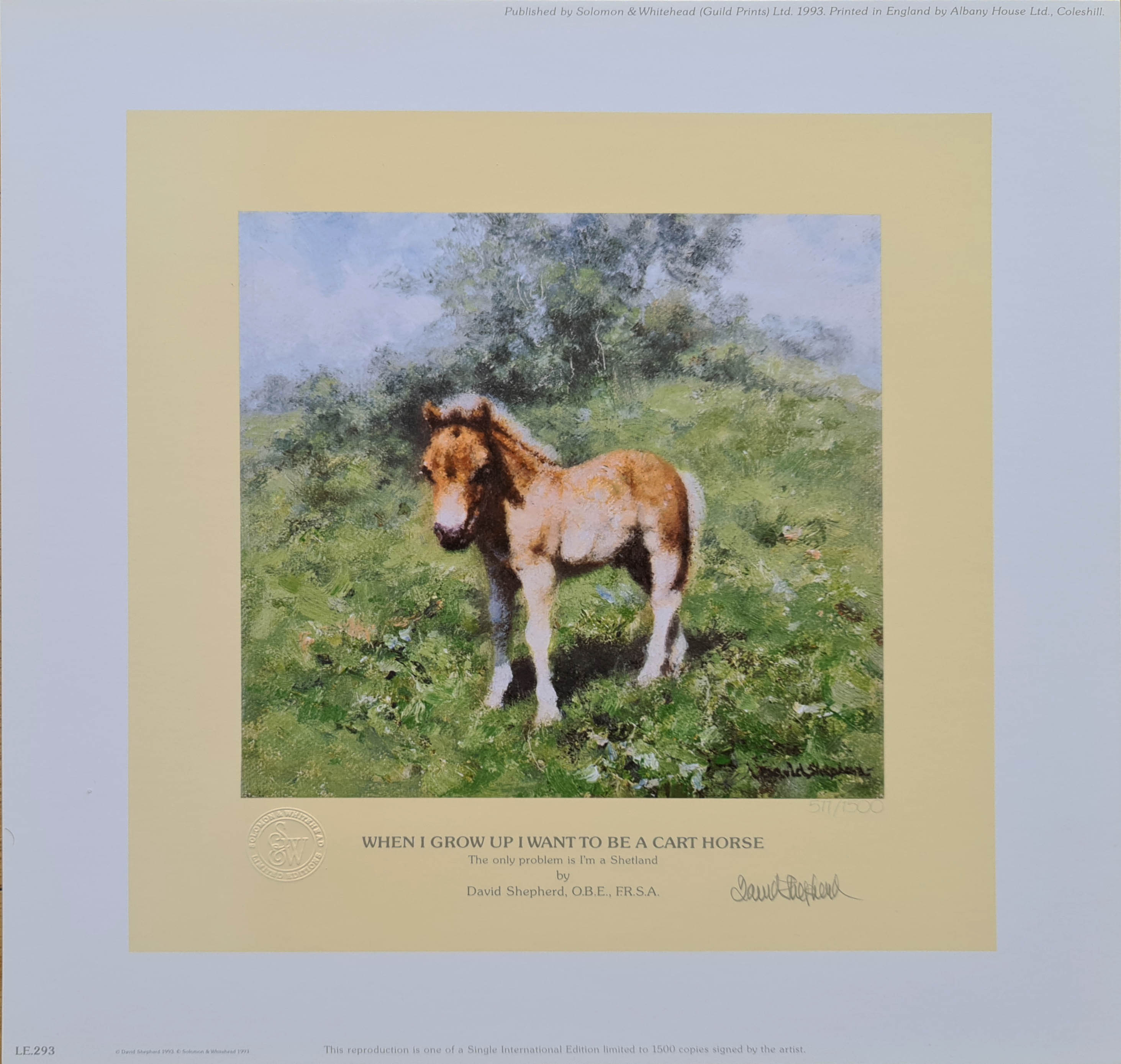 david shepherd, foal, horse, signed print