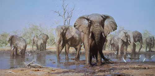 david shepherd happy time elephants, signed, limited edition, print david shepherd happy time elephants, signed, limited edition, print