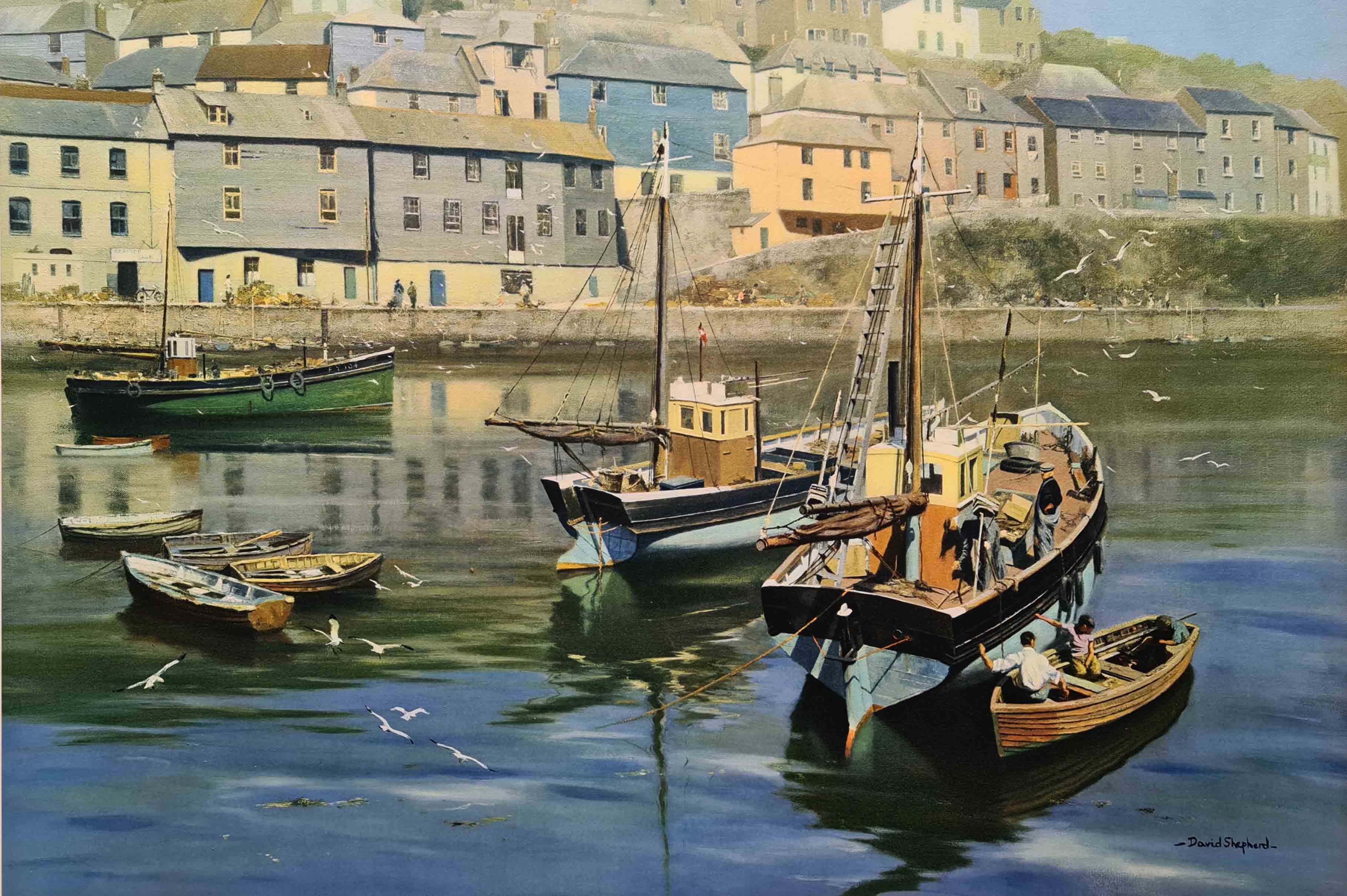 David Shepherd mevagissey, harbour, cornwall, England print