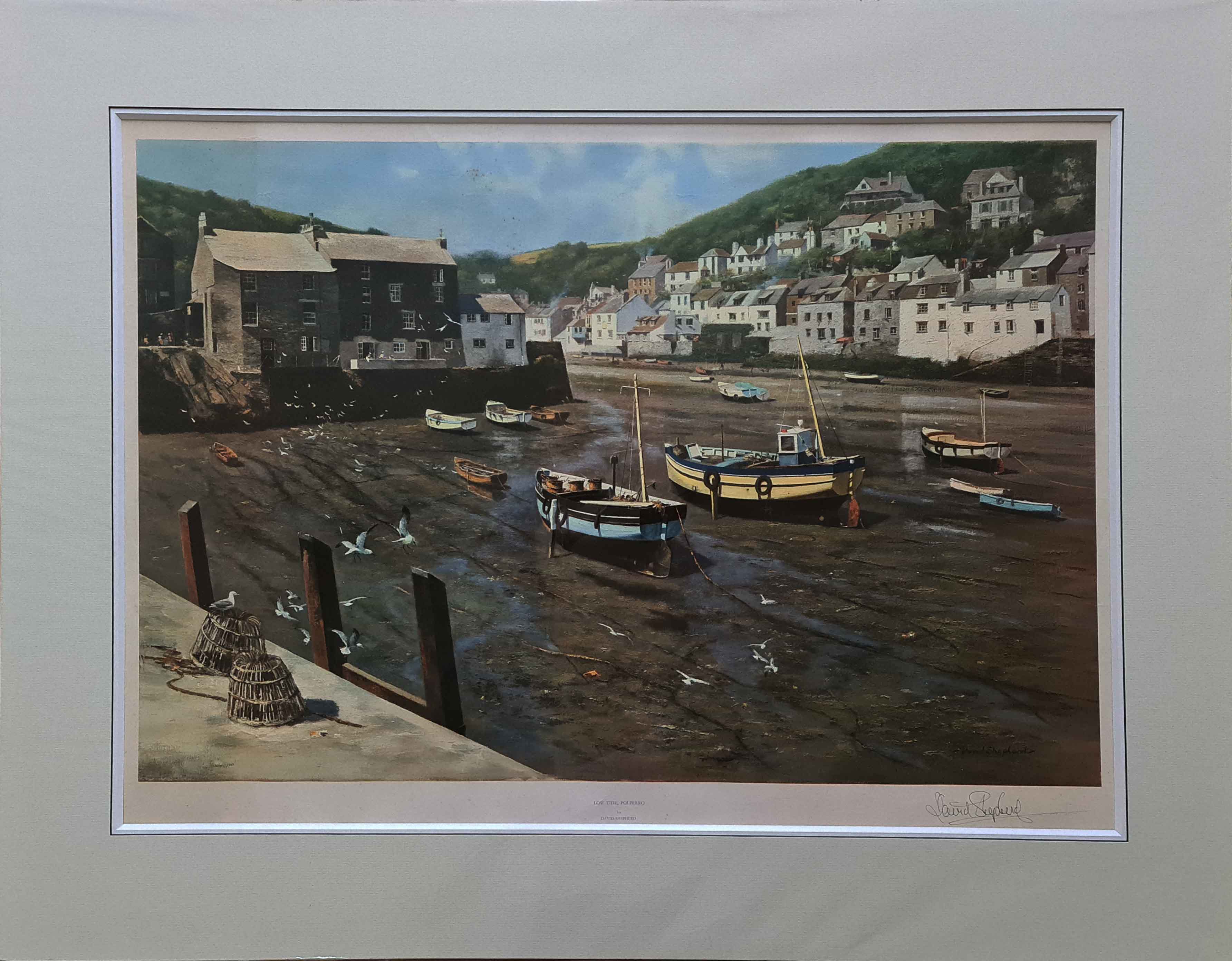 David Shepherd signed print, polperro, harbour, cornwall