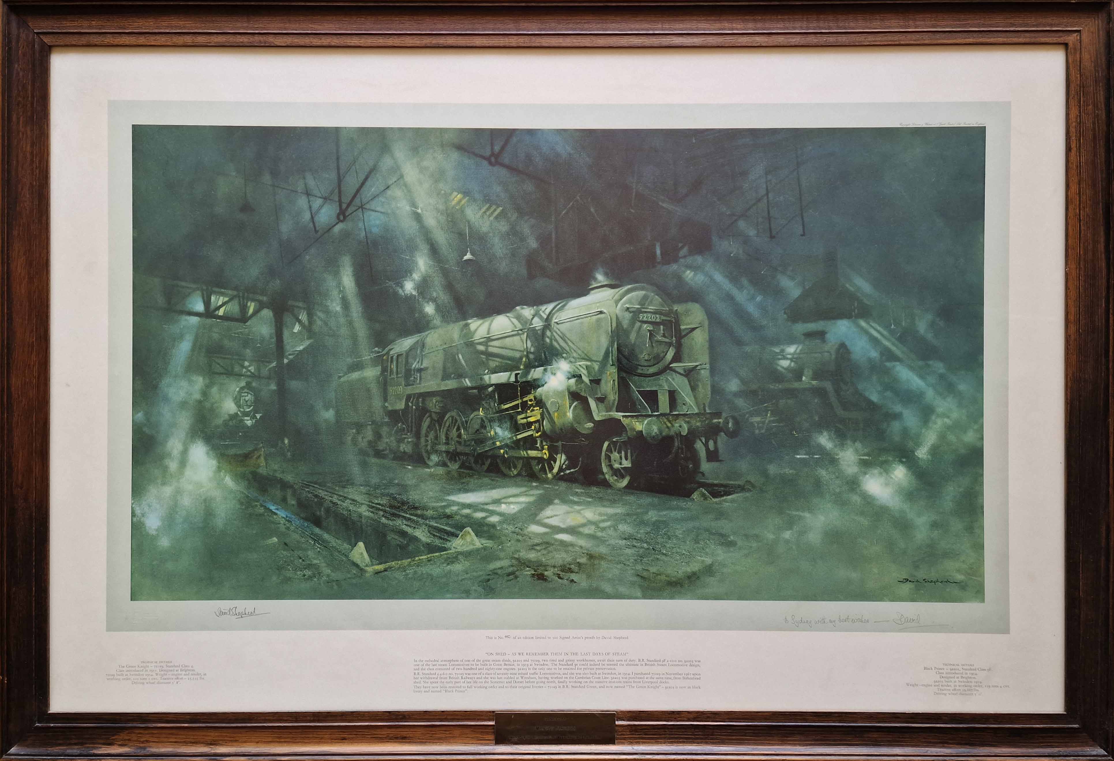 david shepherd,signed limited edition print, on shed, countersigned, framed