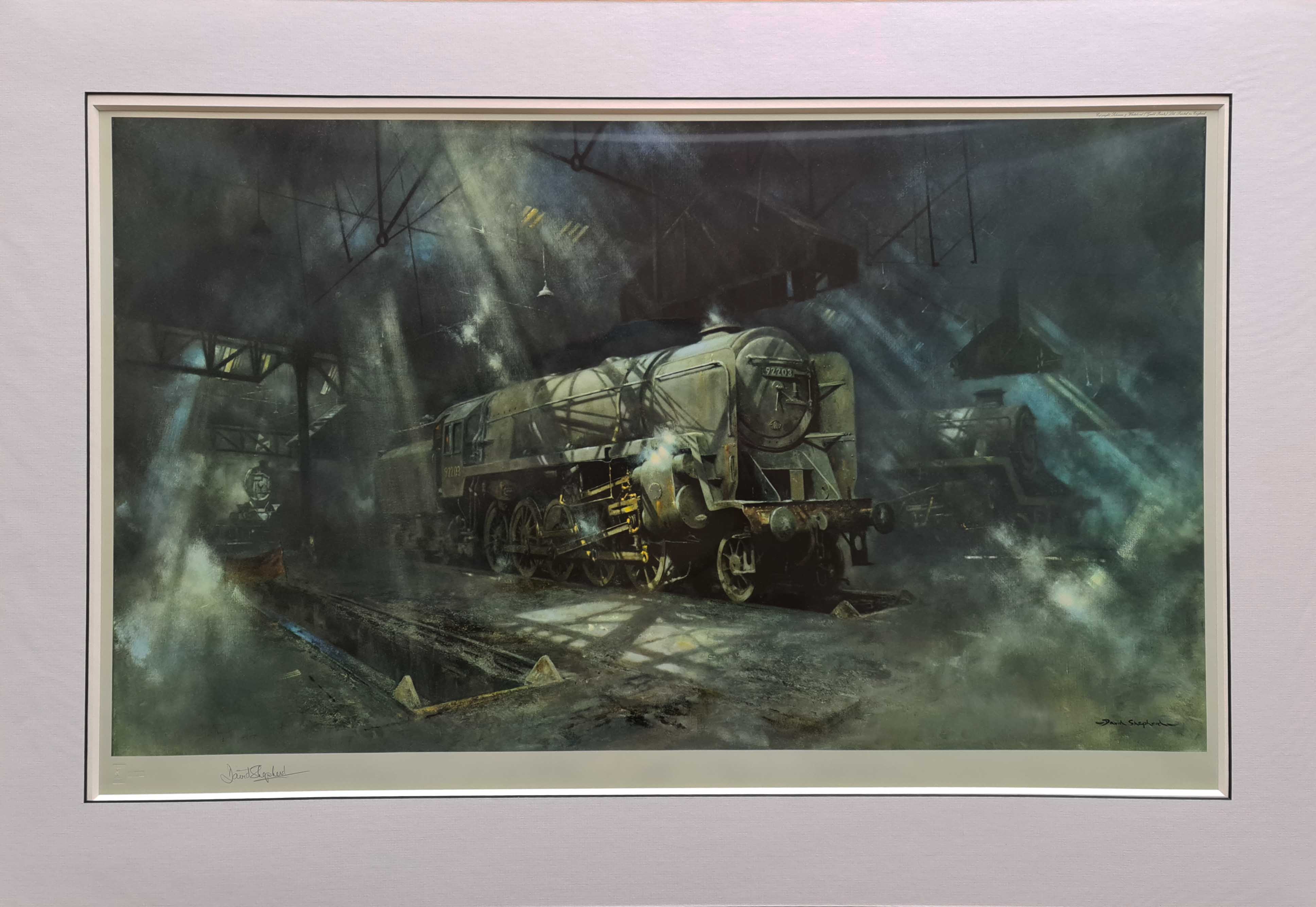 david shepherd,signed limited edition print, on shed, mounted