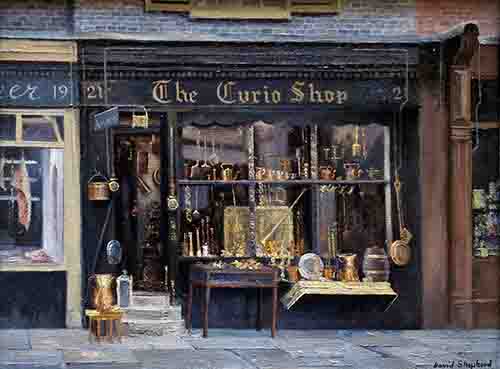 david shepherd , painting, The Curio shop 2 david shepherd, original painting, The Curio shop 2