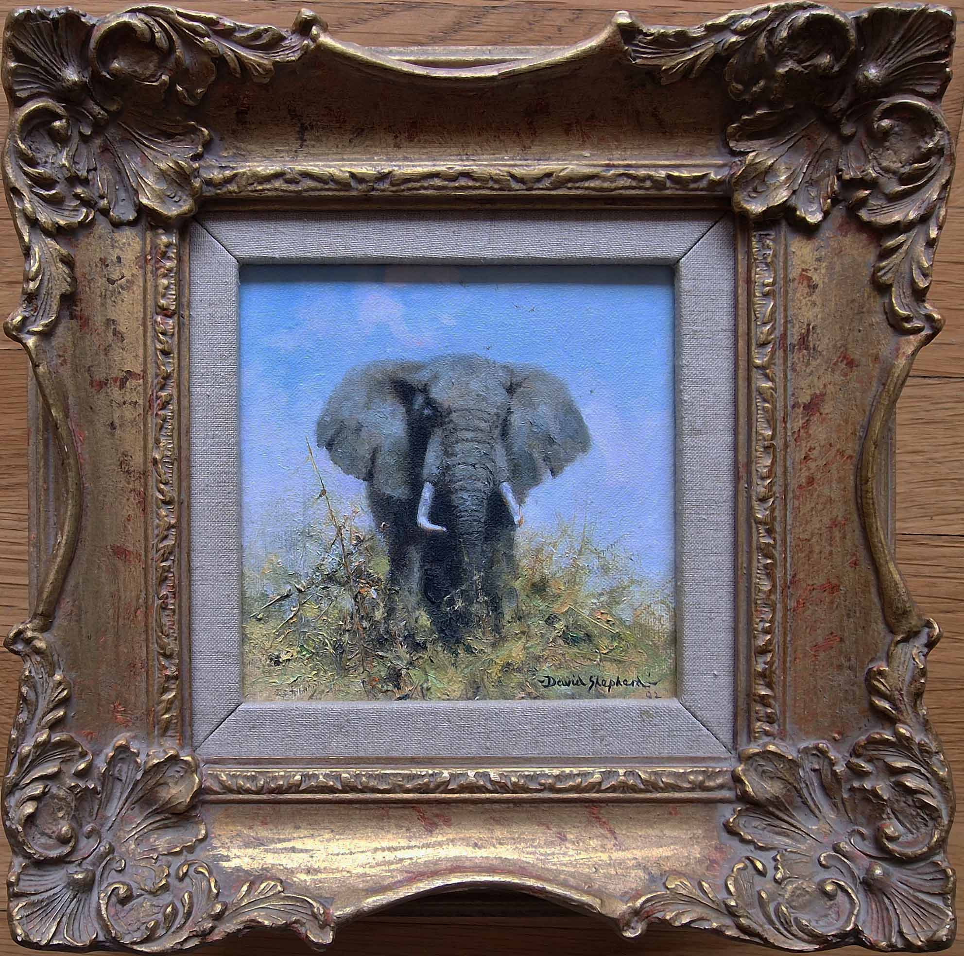 david shepherd, elephant, original oil painting on canvas,9