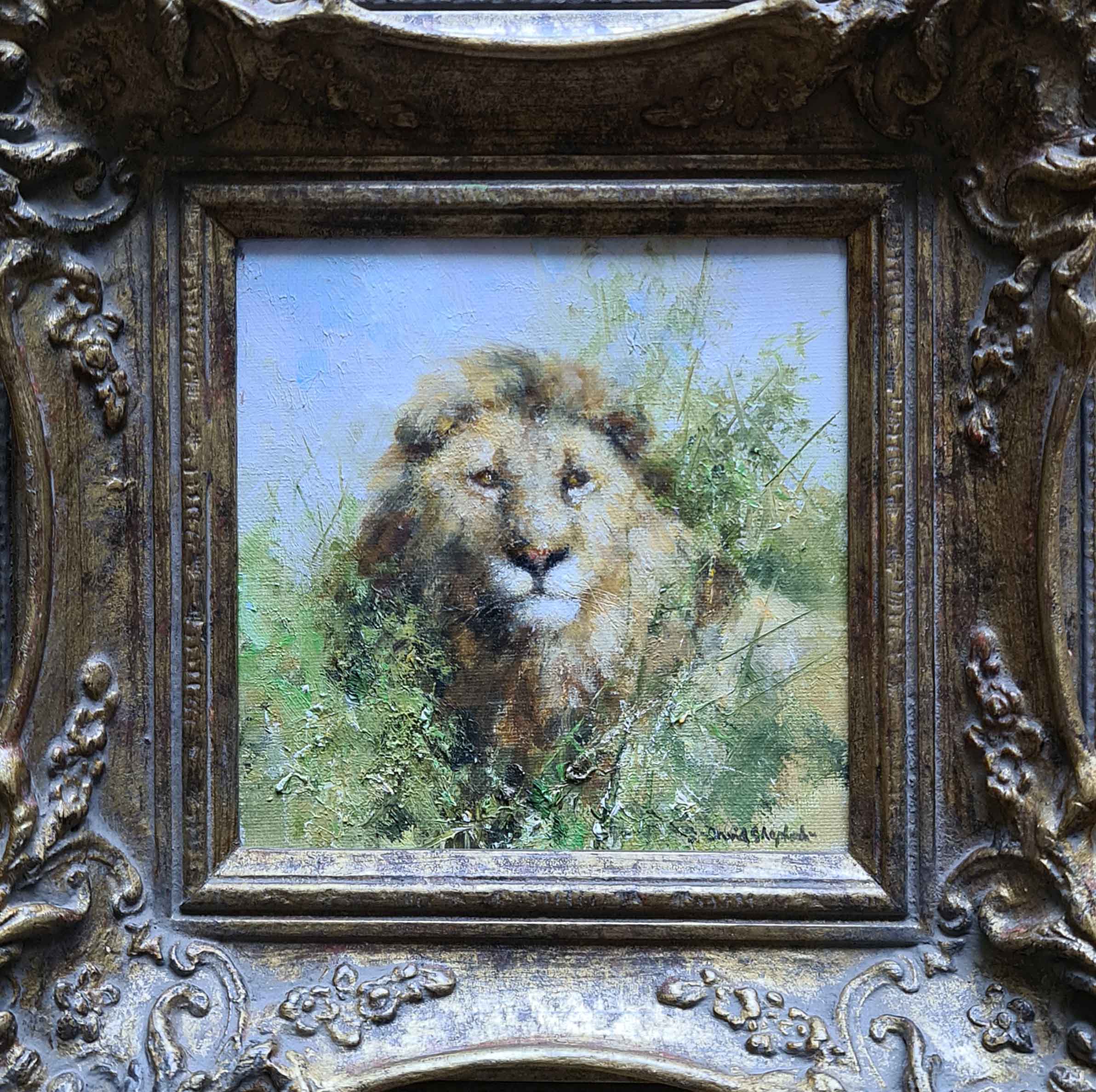 david shepherd, lion, original oil painting on canvas, 8