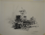 david shepherd, original, drawing, steam train, breakers yard