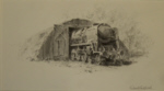 david shepherd, original, drawing, steam train