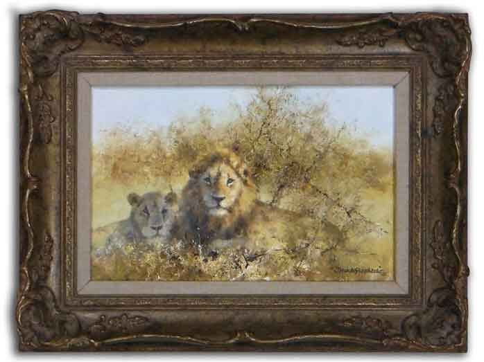 david shepherd, two lions, original