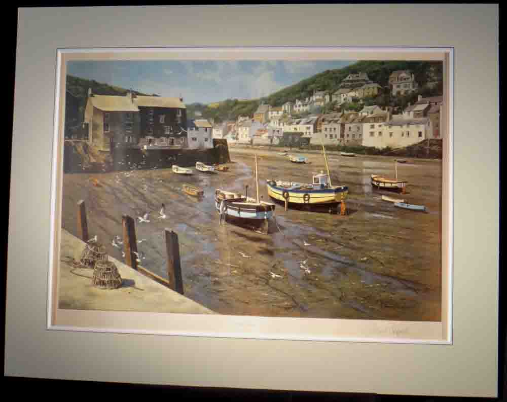 David Shepherd signed print, polperro, harbour, cornwall