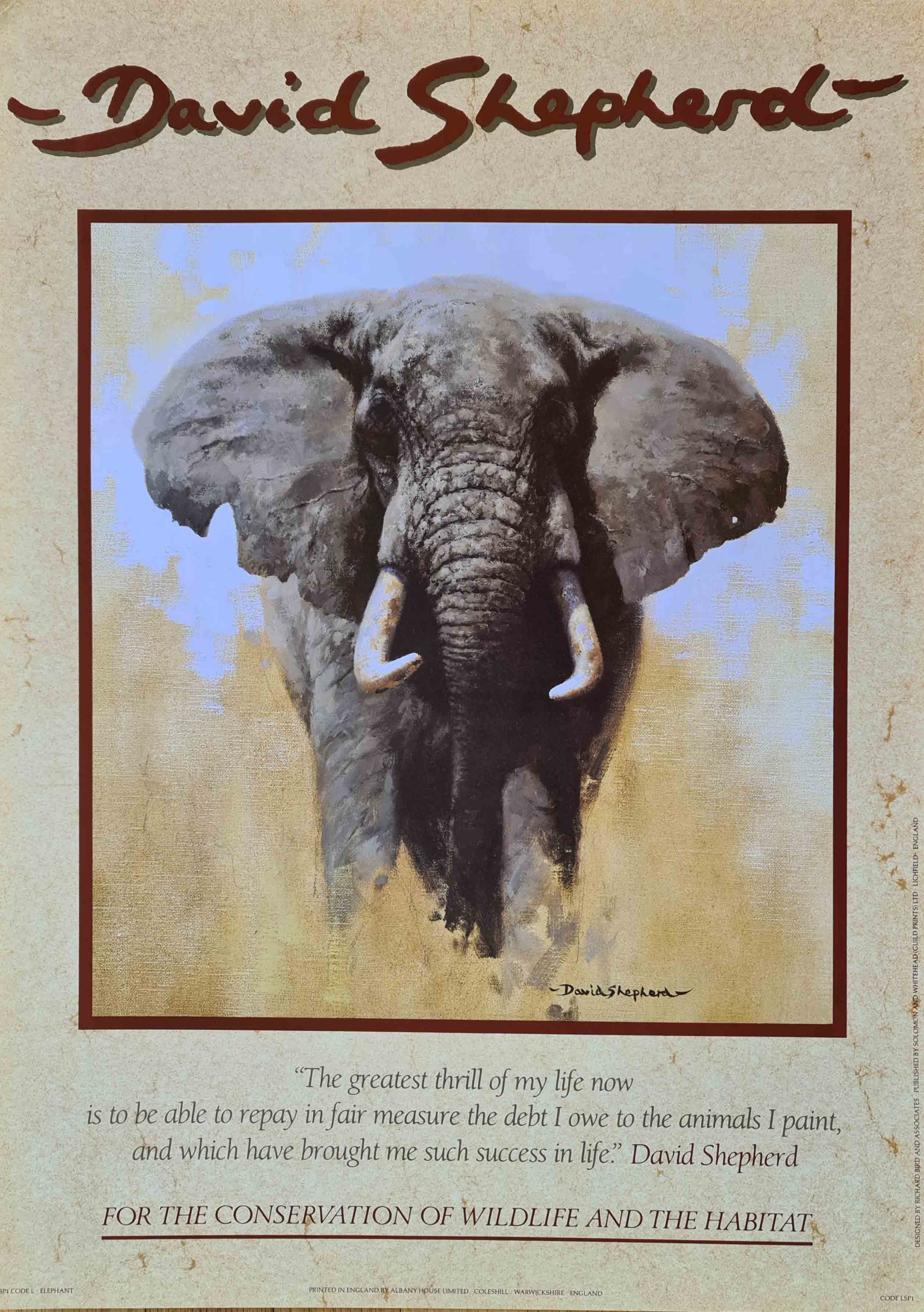 david shepherd, elephant, poster