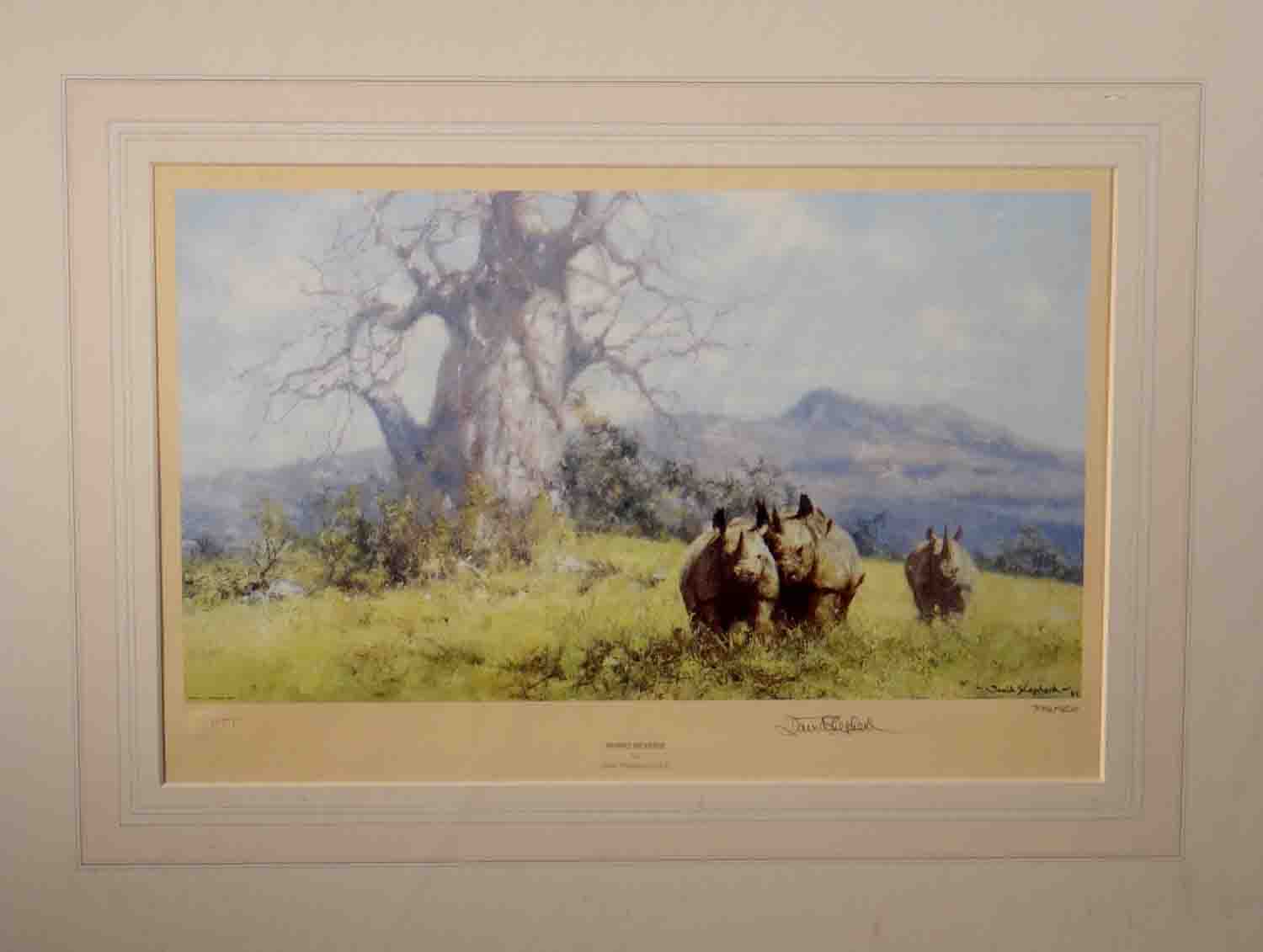 david shepherd, signed limited edition print, rhino reverie david shepherd, signed limited edition print, rhino reverie