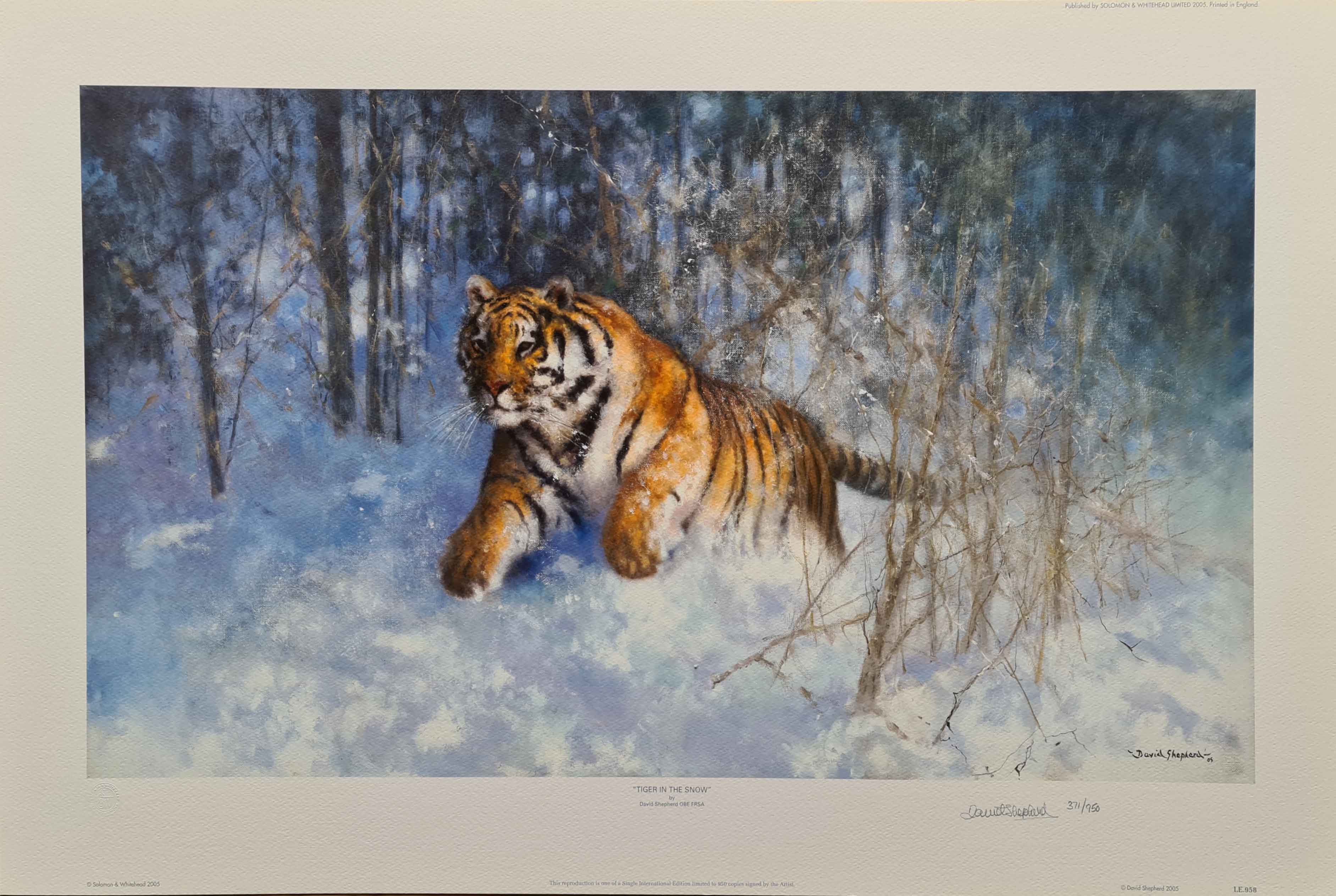 david shepherd Tiger in the snow, signed limited edition print