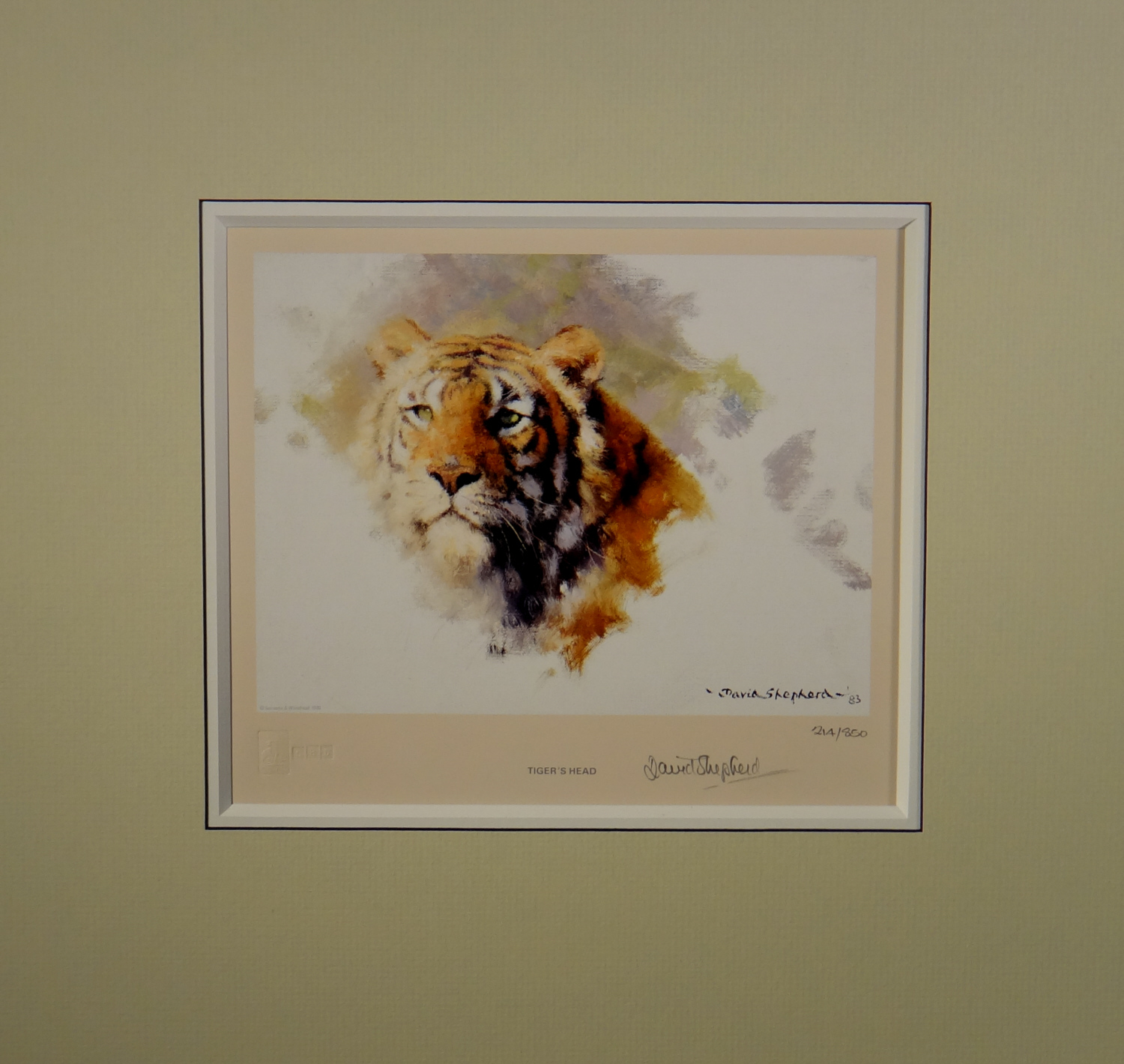 david shepherd,tiger's head, 1983, signed, limited edition, print