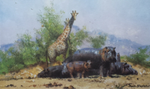 david shepherd watehole trilogy giraffes print 2