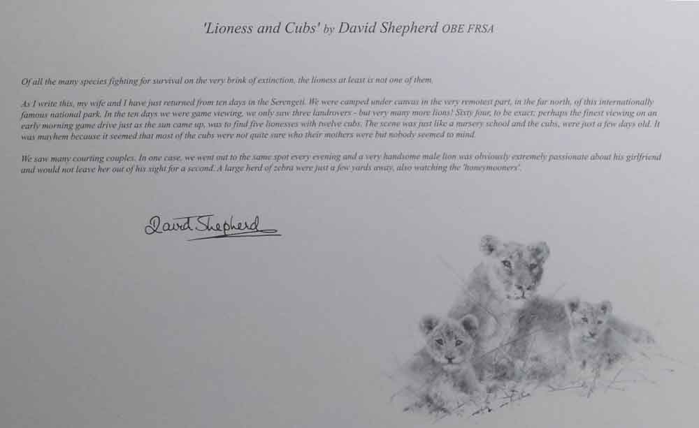 david shepherd wildlife of the world Lioness and Cubs, text