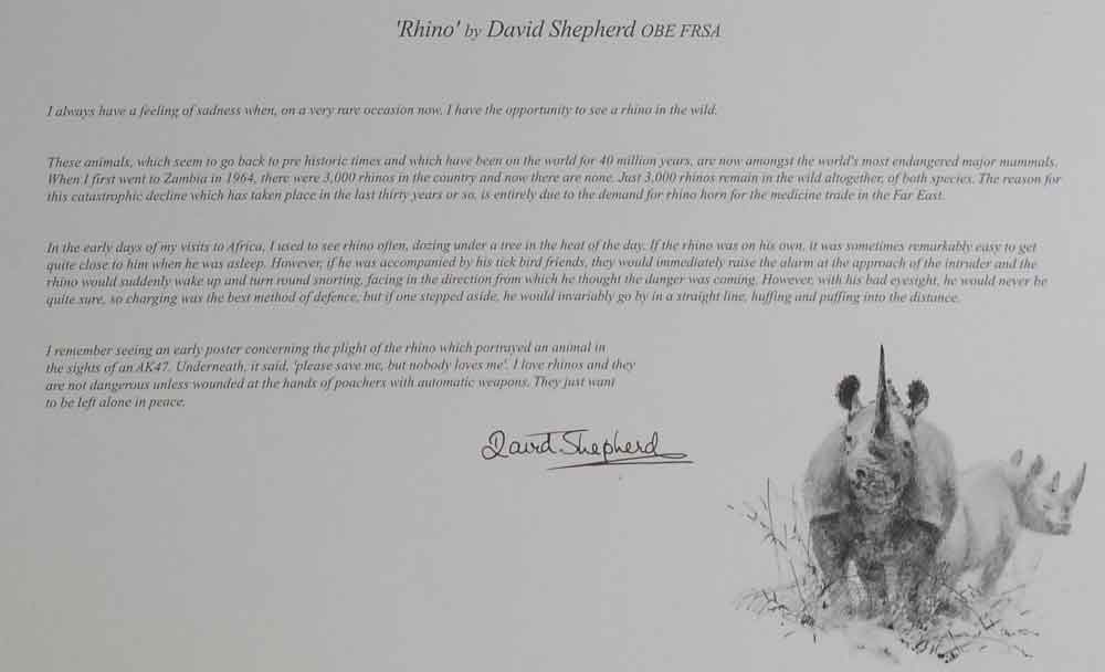 david shepherd wildlife of the world Rhino, text