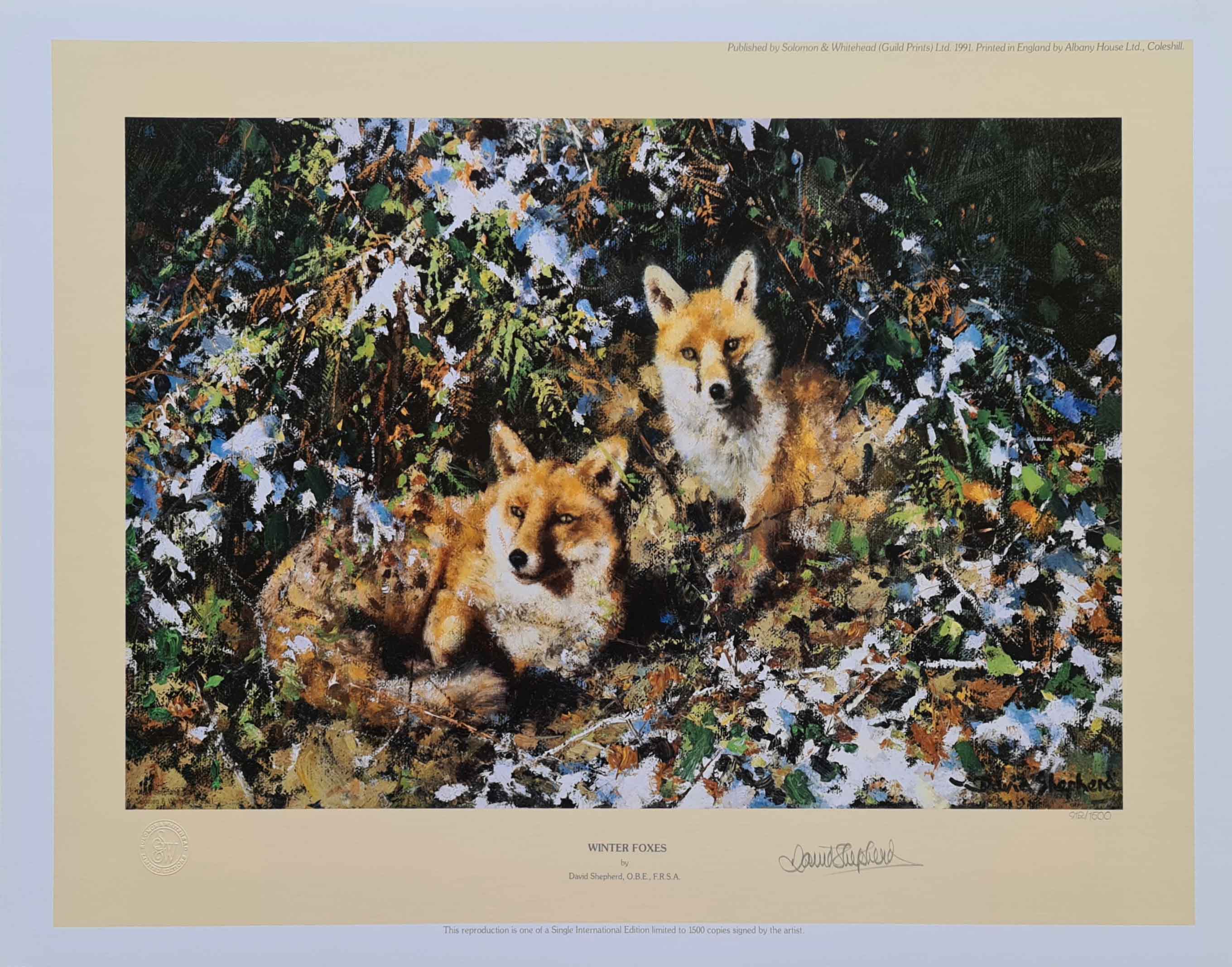 shepherd winter foxes signed print